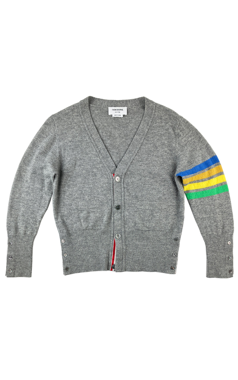 THOM BROWNE 4-Bar Cashmere Cardigan Rainbow Stripe