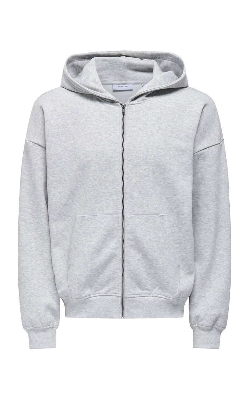 Turner Vintage Full-Zip Hoodie in Light Grey Melange