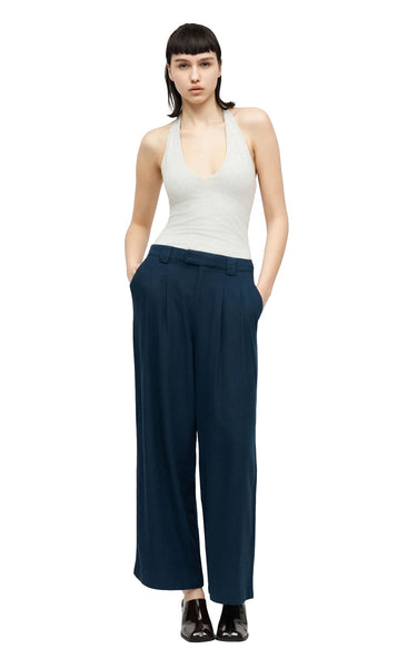 Svea-Goa Mid Waist Linen Wide Pant in Navy Blazer
