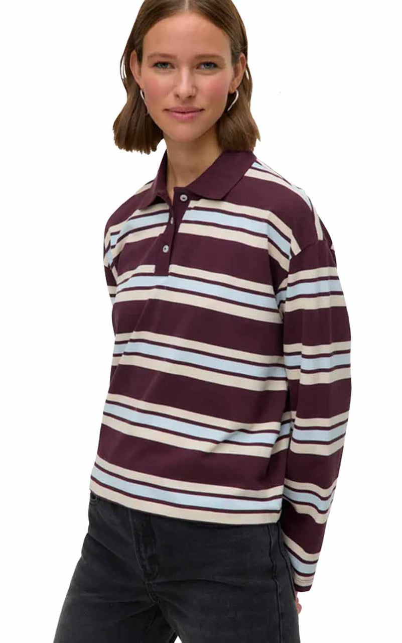 Lianna Long Sleeve Polo in Winetasting Moa