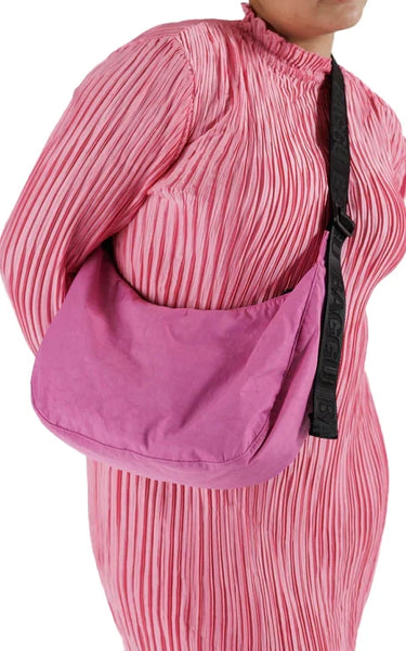 Medium Nylon Crescent Bag in Azalea Pink
