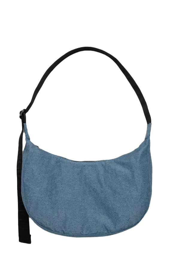 Medium Nylon Crescent Bag in Digital Denim