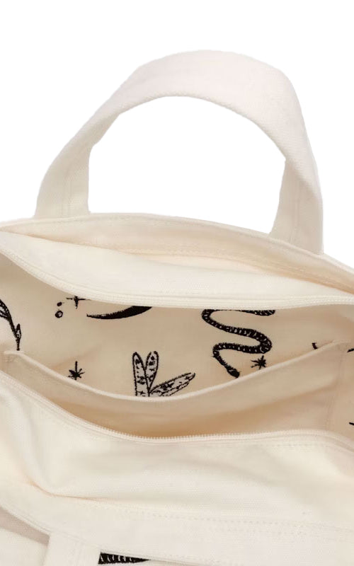 Embroidered Ballet Icons Horizontal Zip Duck Bag in Ivory