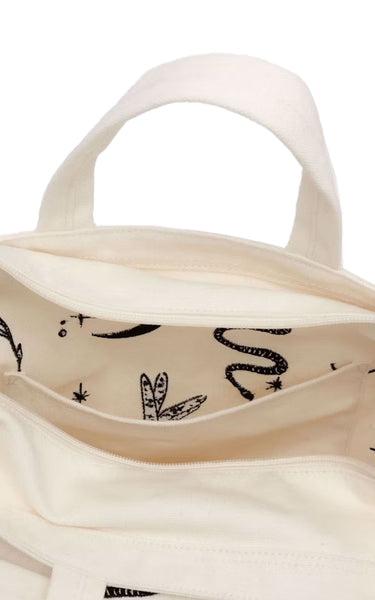 Embroidered Ballet Icons Horizontal Zip Duck Bag in Ivory