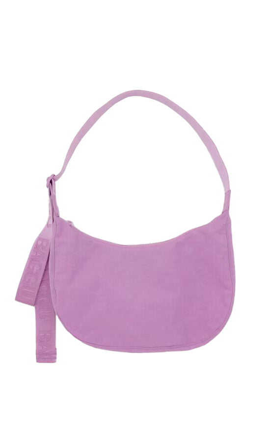 Medium Nylon Crescent Bag in Peony Pink