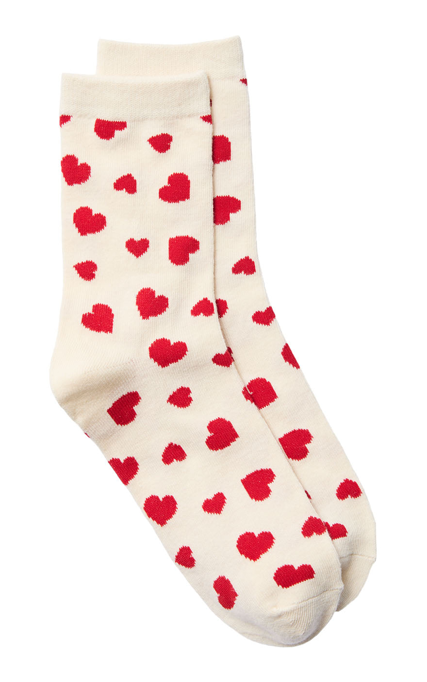 Mabel Socks in Birch with Red Hearts