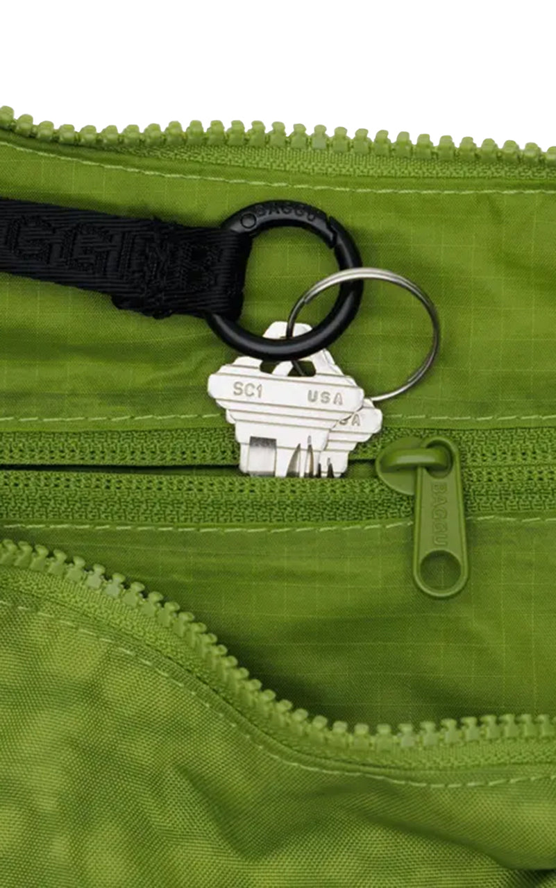 Medium Nylon Crescent Bag with Key Leash in Green Juice