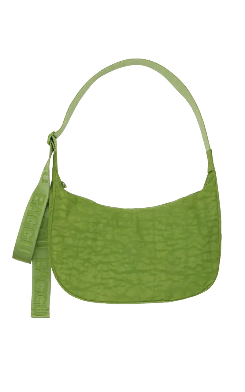 Medium Nylon Crescent Bag with Key Leash in Green Juice