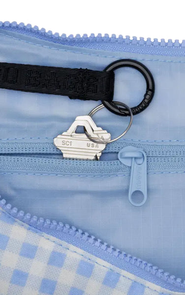 Medium Nylon Crescent Bag in Light Blue Gingham