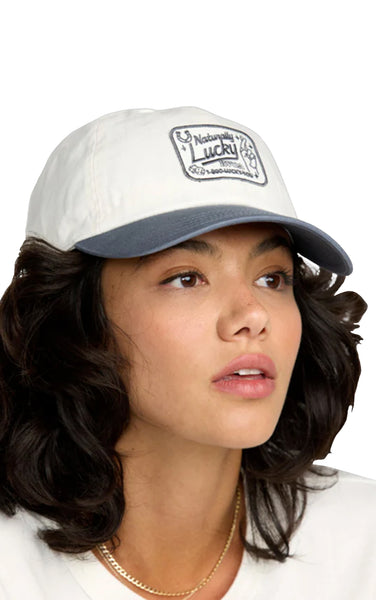 Naturally Lucky Dad Hat in Stone with Blue