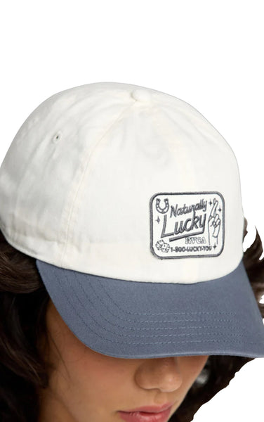 Naturally Lucky Dad Hat in Stone with Blue