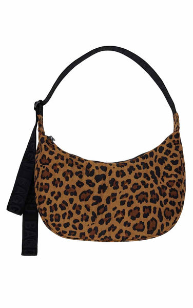 Medium Nylon Crescent Bag in Leopard