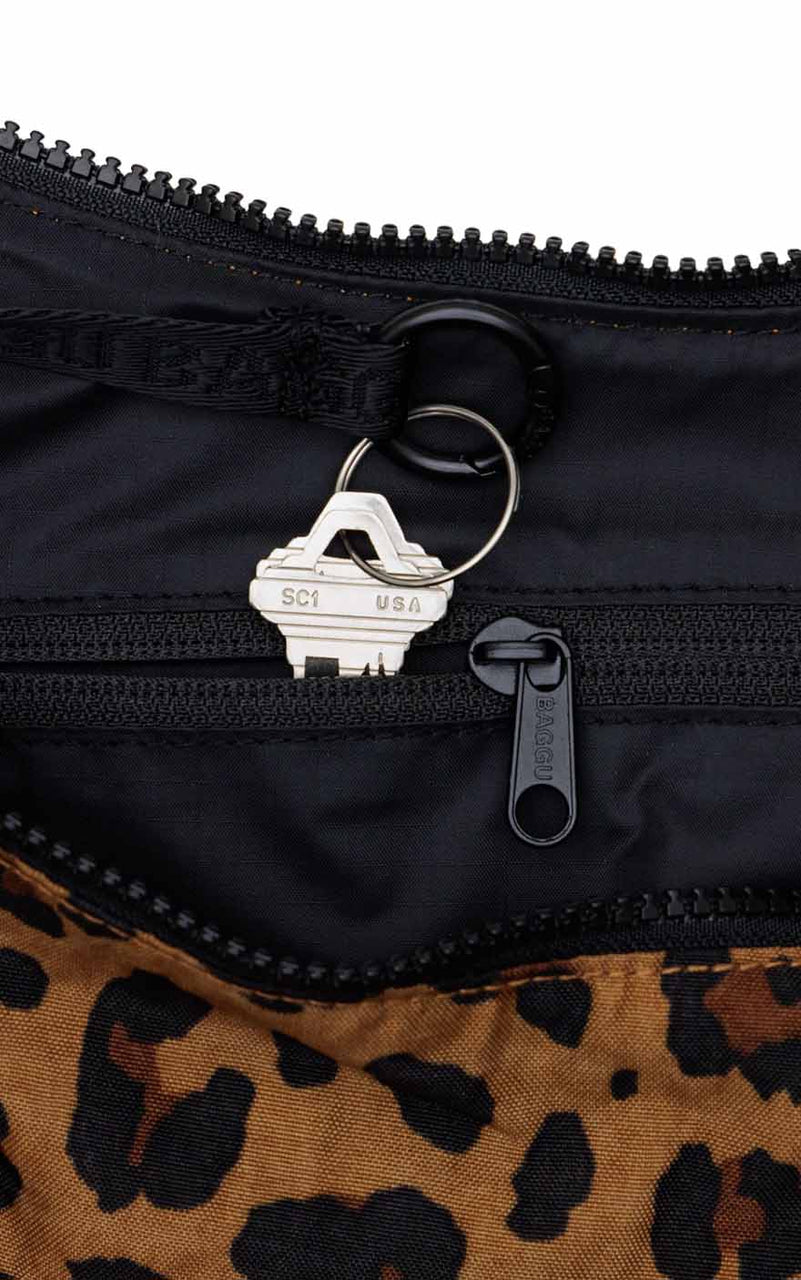 Medium Nylon Crescent Bag in Leopard