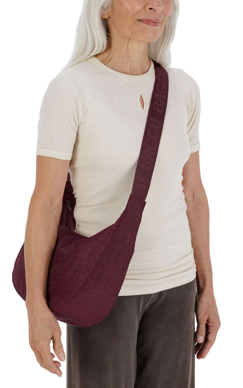 Medium Nylon Crescent Bag in Mahogany