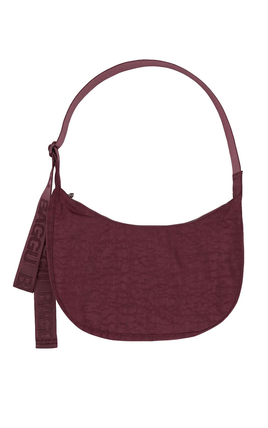 Medium Nylon Crescent Bag in Mahogany