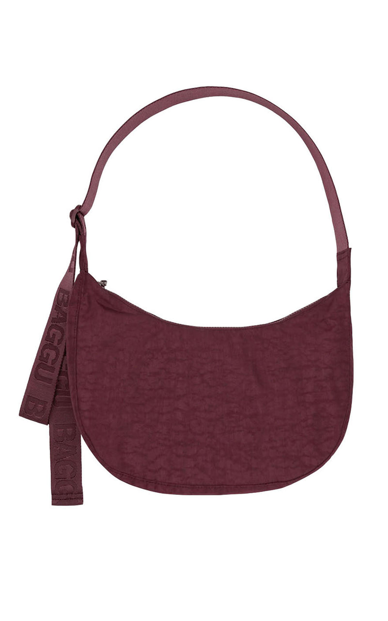 Medium Nylon Crescent Bag in Mahogany
