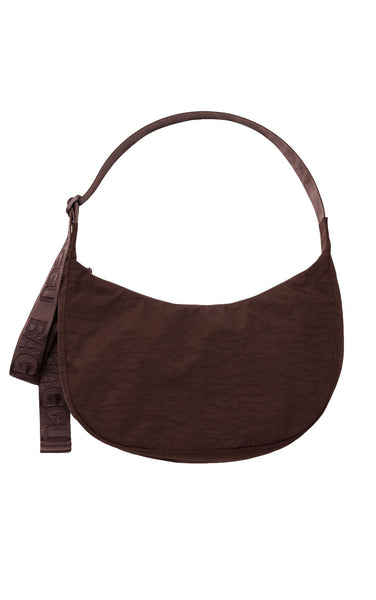Medium Nylon Crescent Bag in Coffee