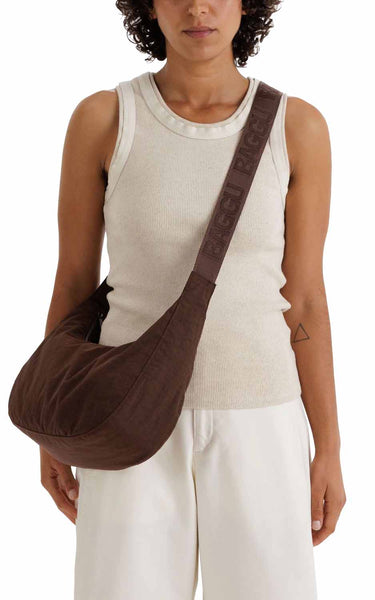 Medium Nylon Crescent Bag in Coffee