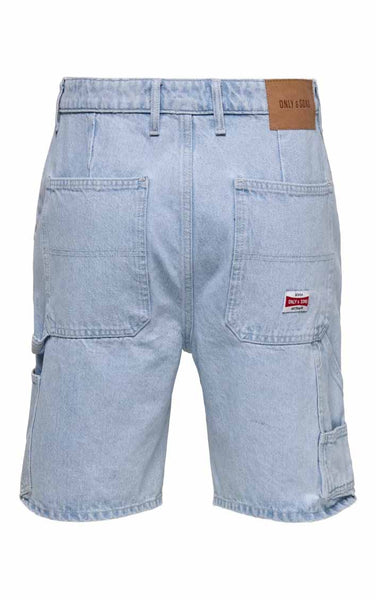 Edge Straight Carpenter Denim Shorts in Light Blue Denim