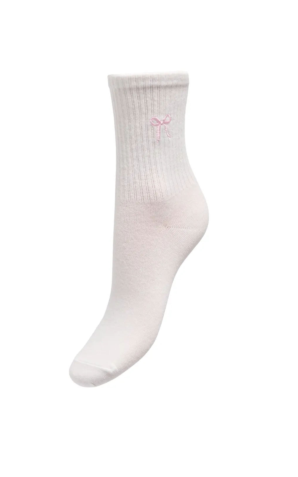 Sophia Tennis Sock in Cloud Dancer with Pink Bow