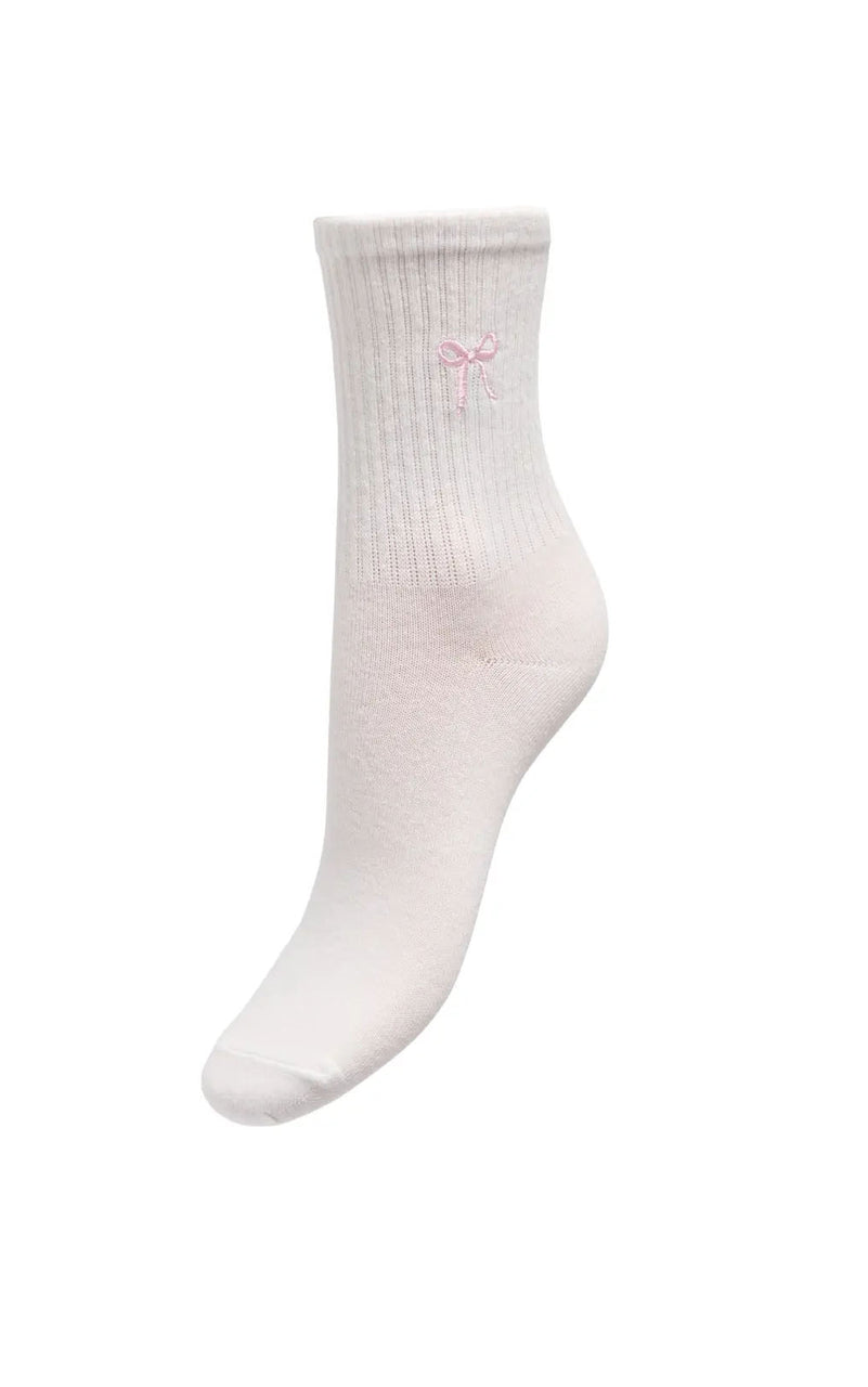 Sophia Tennis Sock in Cloud Dancer with Pink Bow