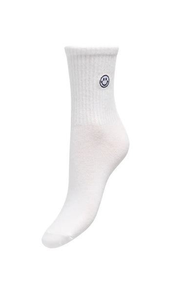 Sophia Tennis Sock in Cloud Dancer with Smiley