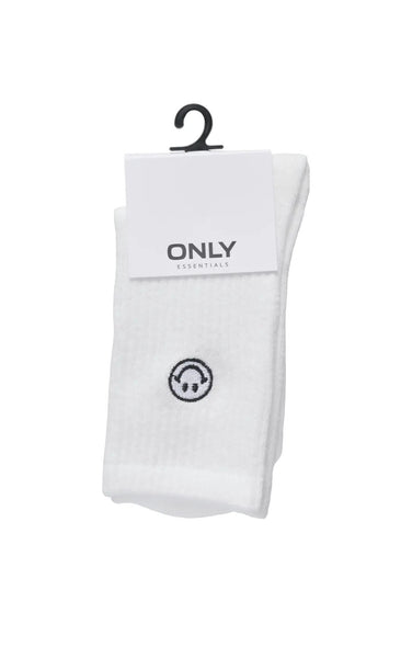 Sophia Tennis Sock in Cloud Dancer with Smiley