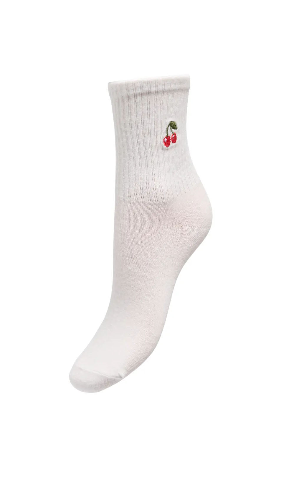 Sophia Tennis Sock in Cloud Dancer with Cherry