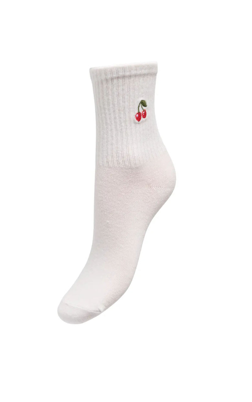 Sophia Tennis Sock in Cloud Dancer with Cherry