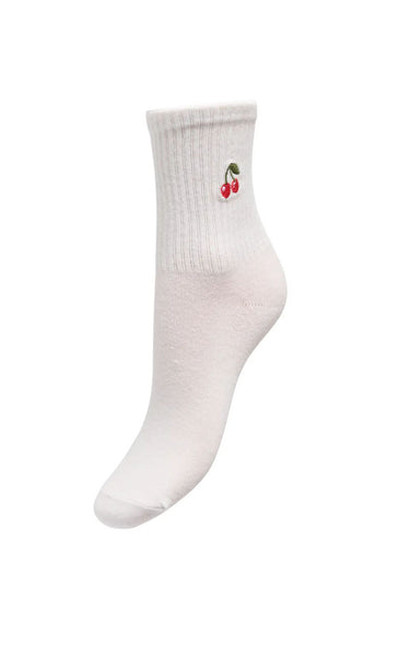 Sophia Tennis Sock in Cloud Dancer with Cherry