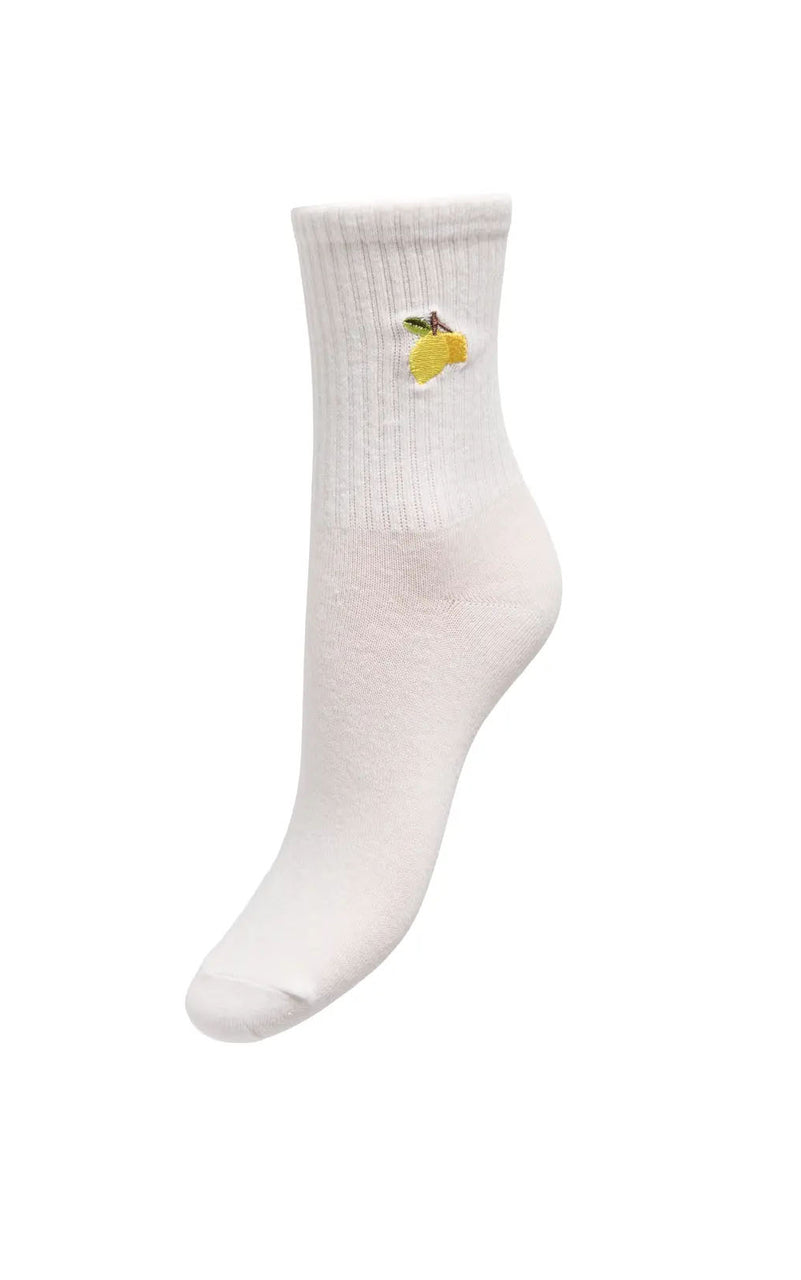 Sophia Tennis Sock in Cloud Dancer with Lemon