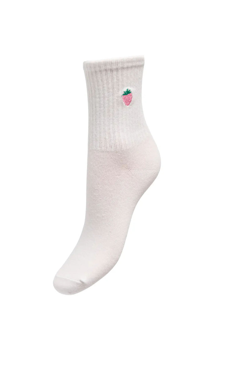 Sophia Tennis Sock in Cloud Dancer with Strawberry