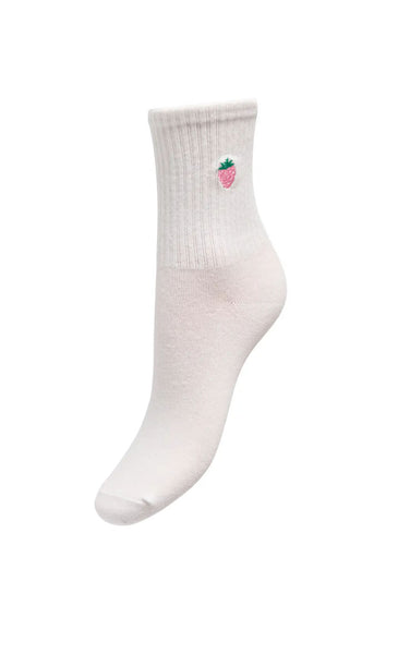 Sophia Tennis Sock in Cloud Dancer with Strawberry