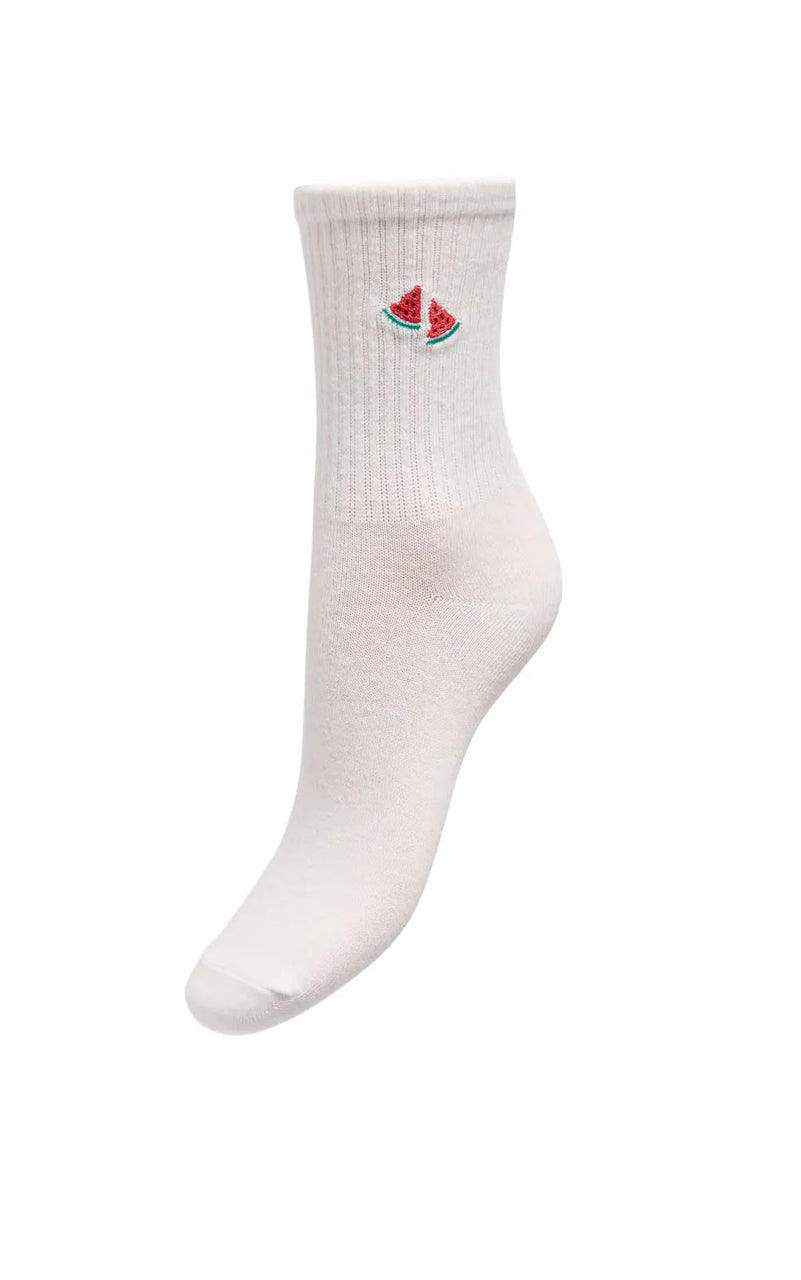 Sophia Tennis Sock in Cloud Dancer with Watermelon