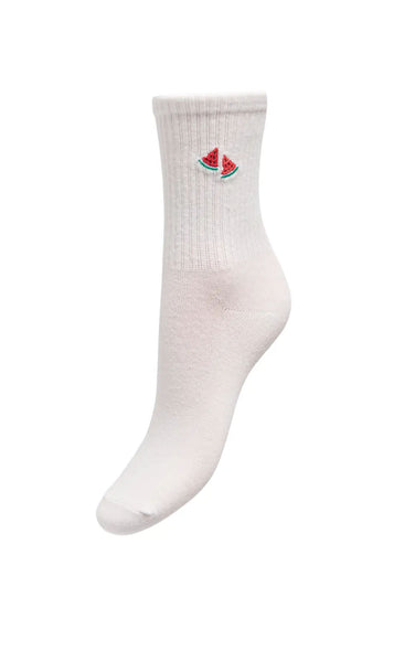 Sophia Tennis Sock in Cloud Dancer with Watermelon