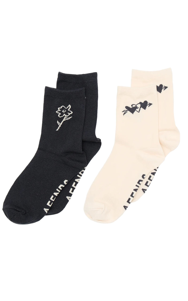 Rise Recycled Two Pack Sock in Moonbeam/Stone Black