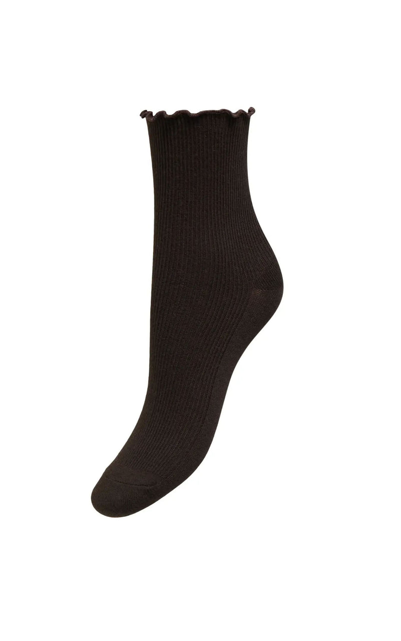Caya Lettuce Edge Sock in Coffee Bean
