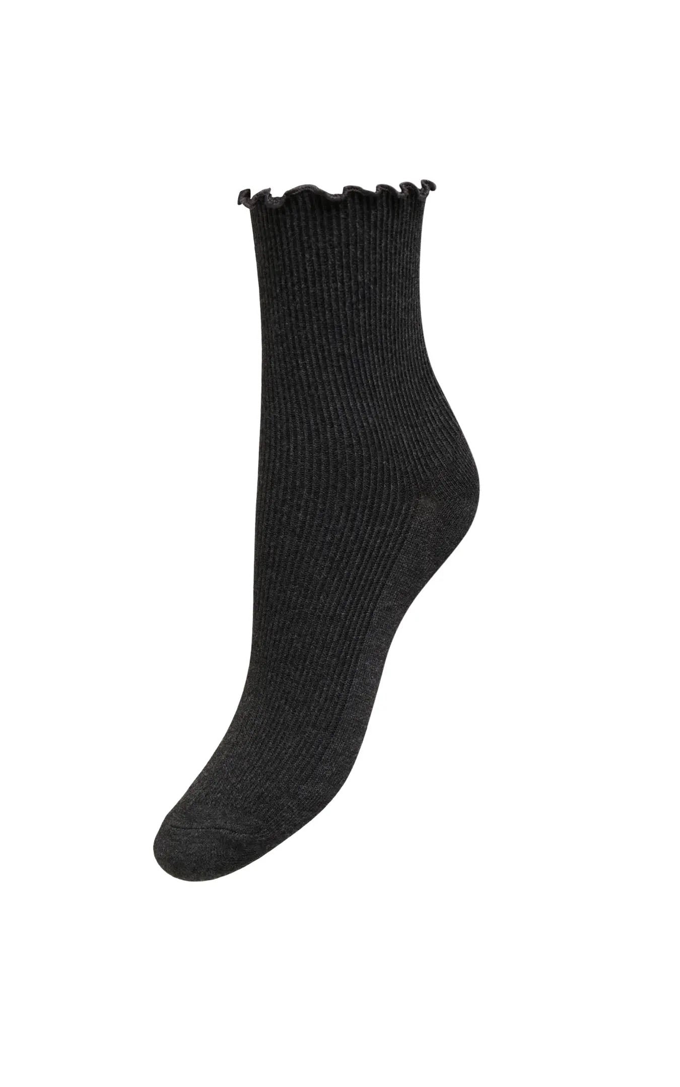 Caya Lettuce Edge Sock in Dark Grey Melange