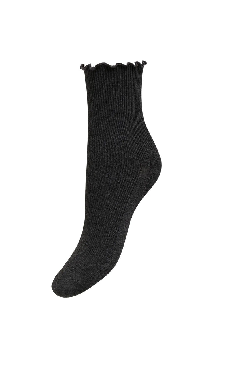 Caya Lettuce Edge Sock in Dark Grey Melange