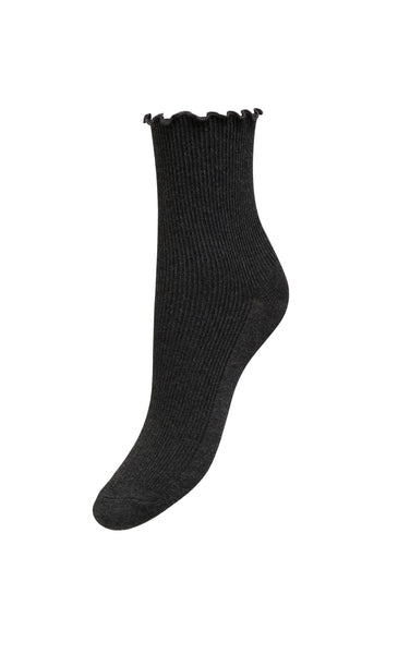 Caya Lettuce Edge Sock in Dark Grey Melange