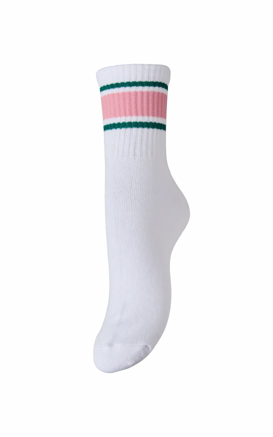 Sabine Sock in Bright White with Wide Sea Pink & Shaded Spruce