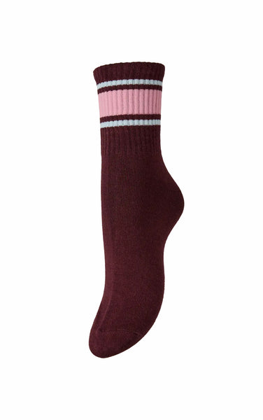 Sabine Sock in Winetasting with Wide Sea Pink & Nantucket Breeze