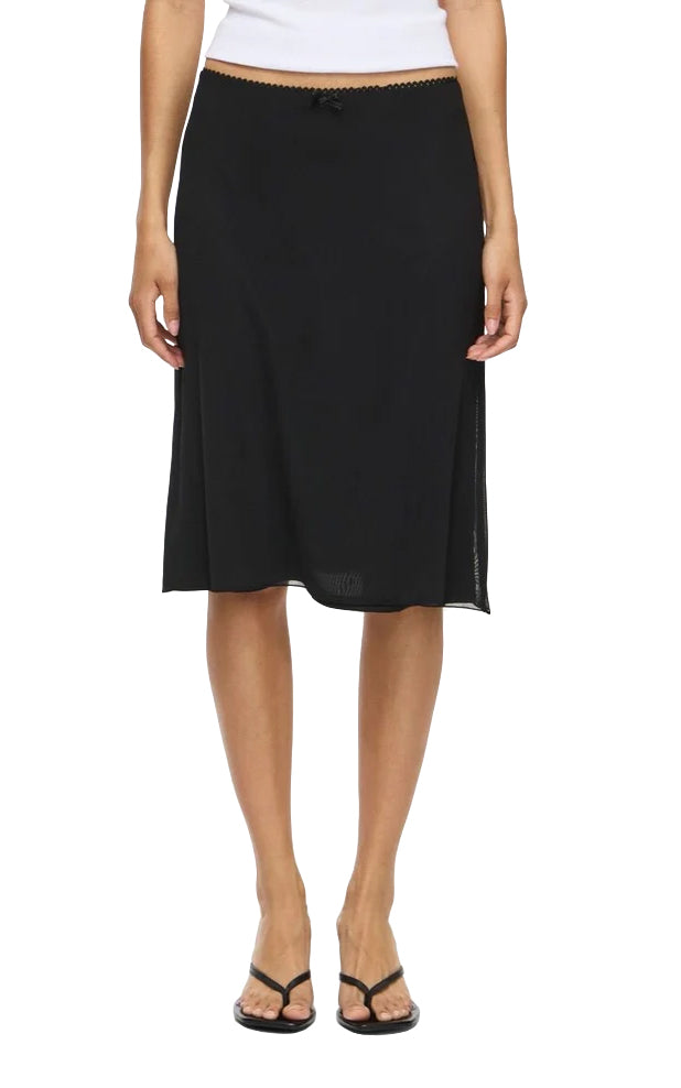 Judith Low Waist Midi Mesh Skirt in Black