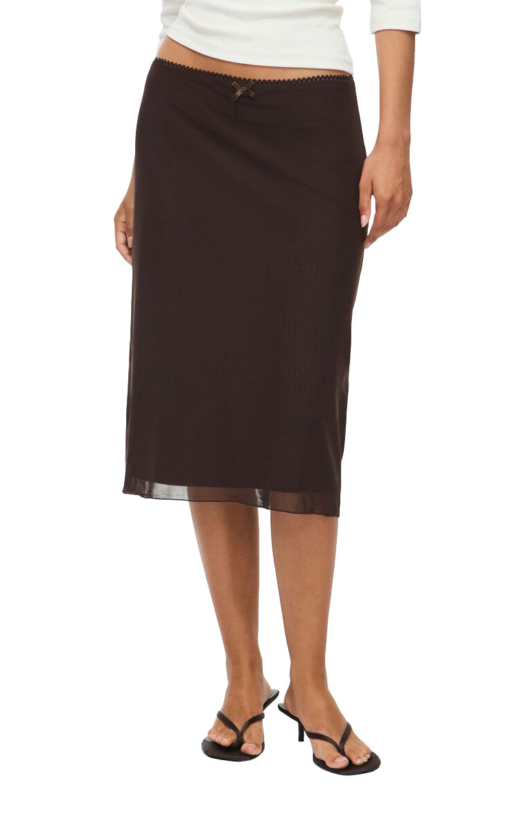Judith Low Waist Midi Mesh Skirt in Demitasse