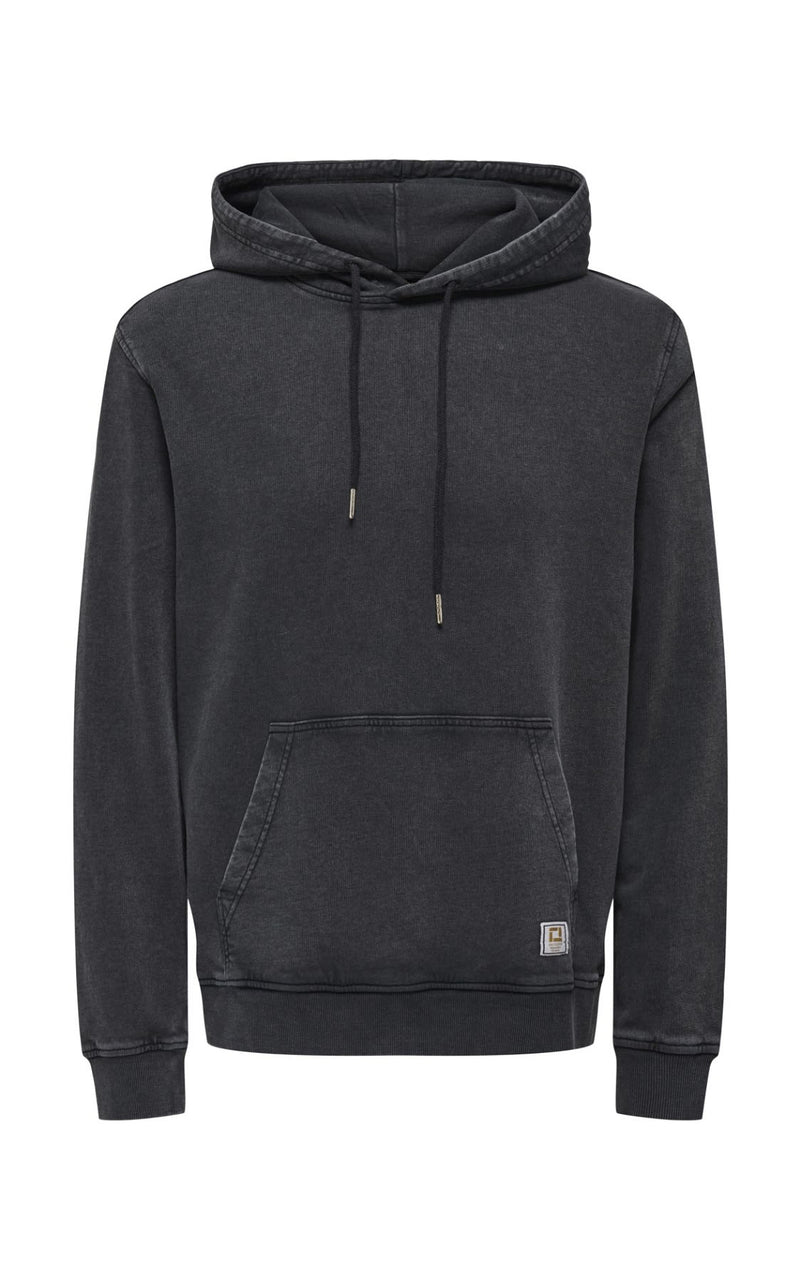 Ron Acid Wash Pullover Hoodie in Black