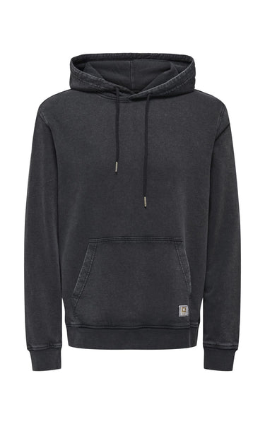Ron Acid Wash Pullover Hoodie in Black