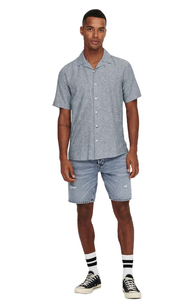 Caiden Life Linen Blend Resort Shirt in Dress Blues