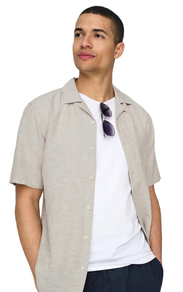 Caiden Life Linen Blend Resort Shirt in Chinchilla