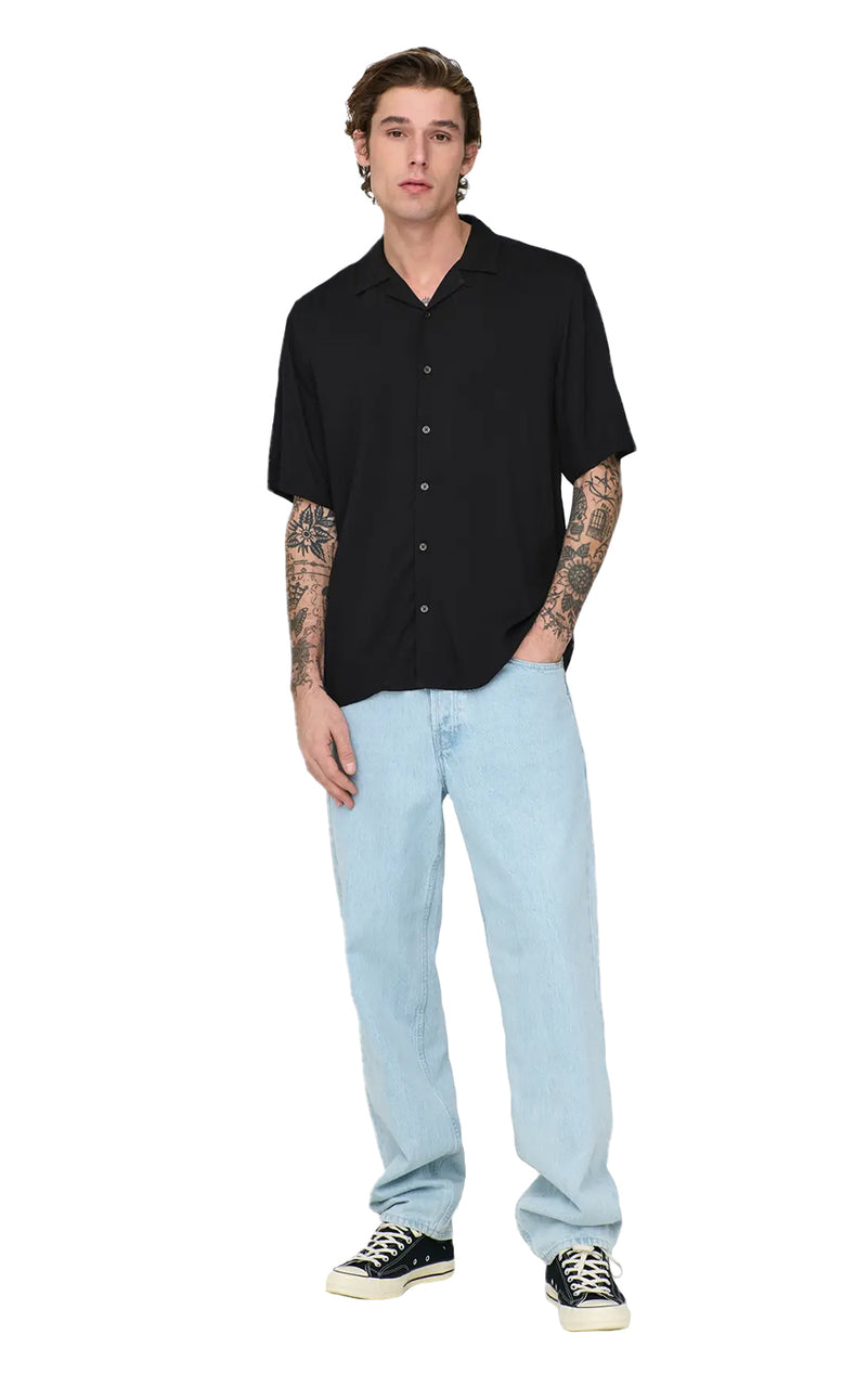 Dash Life Viscose Short Sleeve Shirt in Black