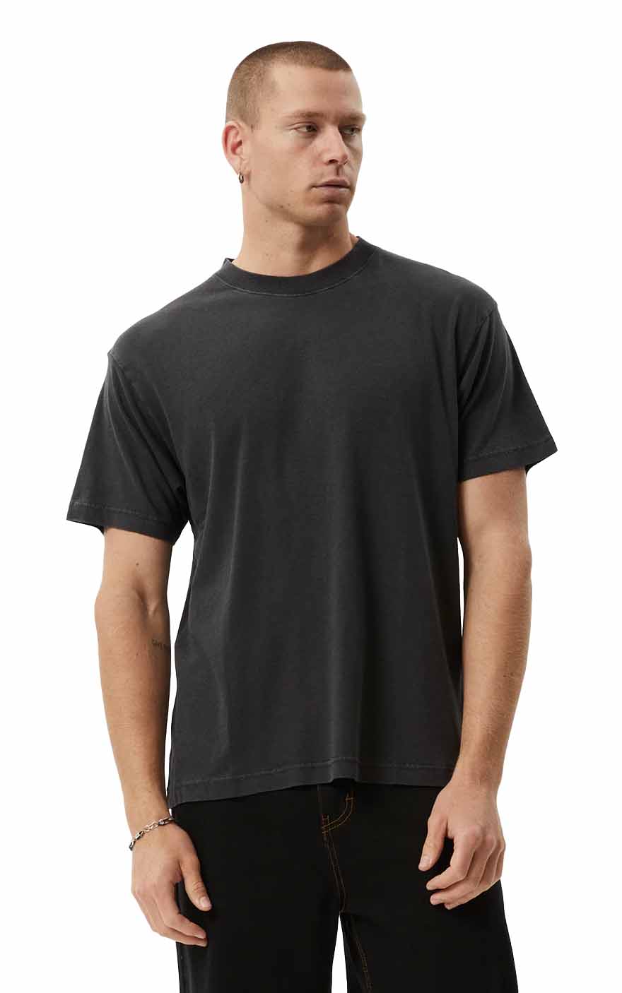 Foundation Hemp Box Fit Short Sleeve Tee in Stone Black